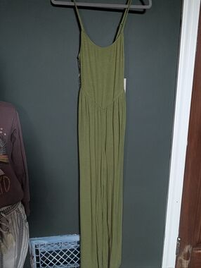 NWT NoNoundaries Olive Green Maxi Jumpsuit With Spaghetti Straps
